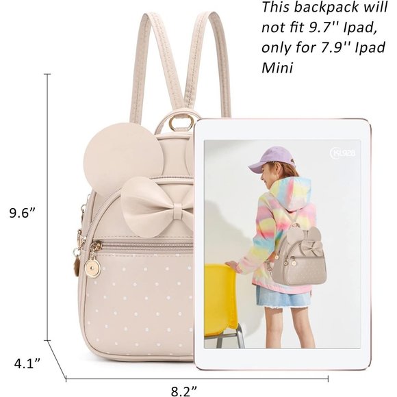 Bowknot Polka Dot Mini Backpack And Convertible Shoulder Bag Purse for Women - Picture 2 of 7